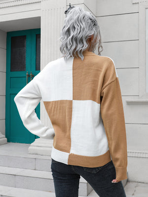 Checkered Contrast Shoulder Sweater