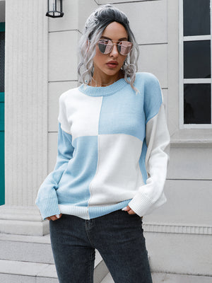 Checkered Contrast Shoulder Sweater