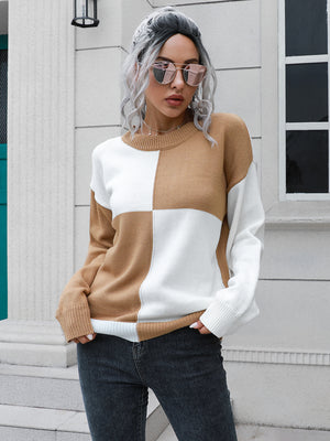 Checkered Contrast Shoulder Sweater