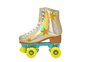 Girls & Women’s GOLD HOLOGRAPHIC STARS ROLLER SKATES