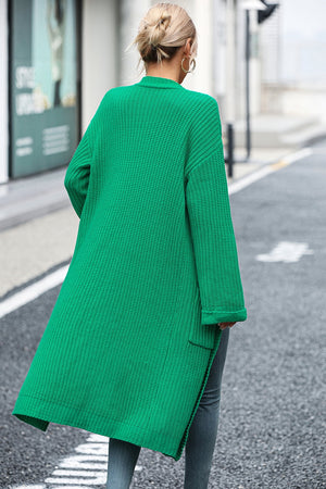 Dropped Shoulder Long Sleeve Cardigan with Pockets