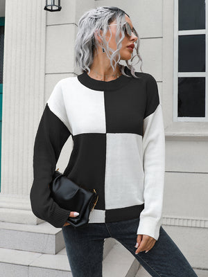 Checkered Contrast Shoulder Sweater