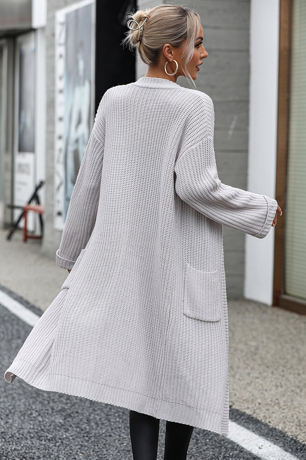 Dropped Shoulder Long Sleeve Cardigan with Pockets
