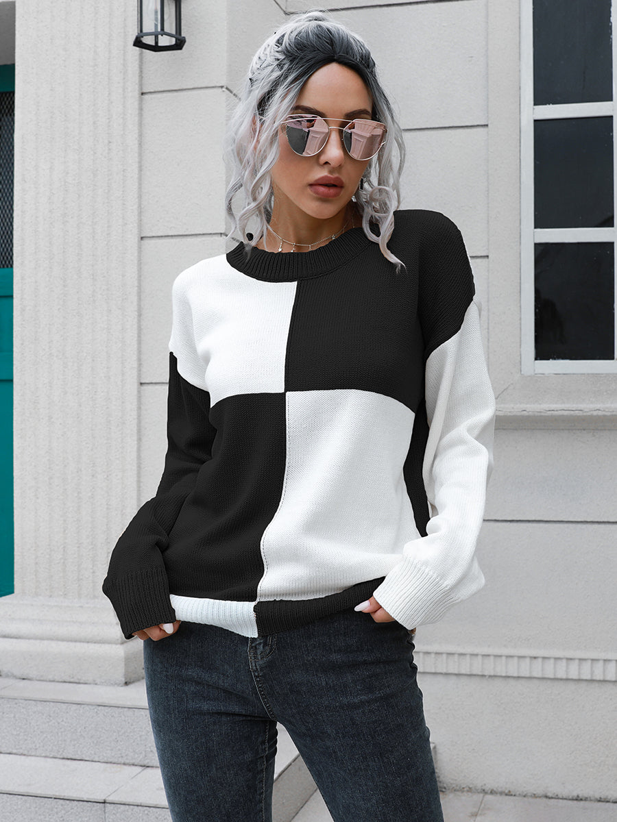 Checkered Contrast Shoulder Sweater