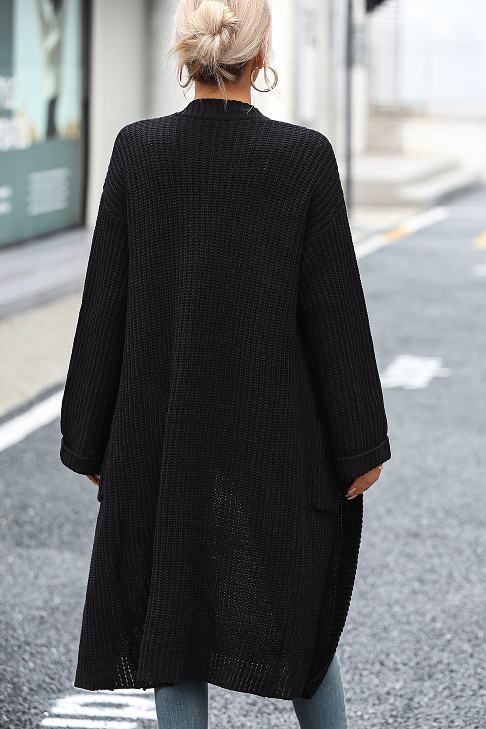 Dropped Shoulder Long Sleeve Cardigan with Pockets