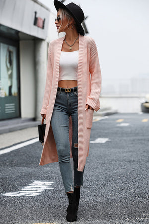 Dropped Shoulder Long Sleeve Cardigan with Pockets
