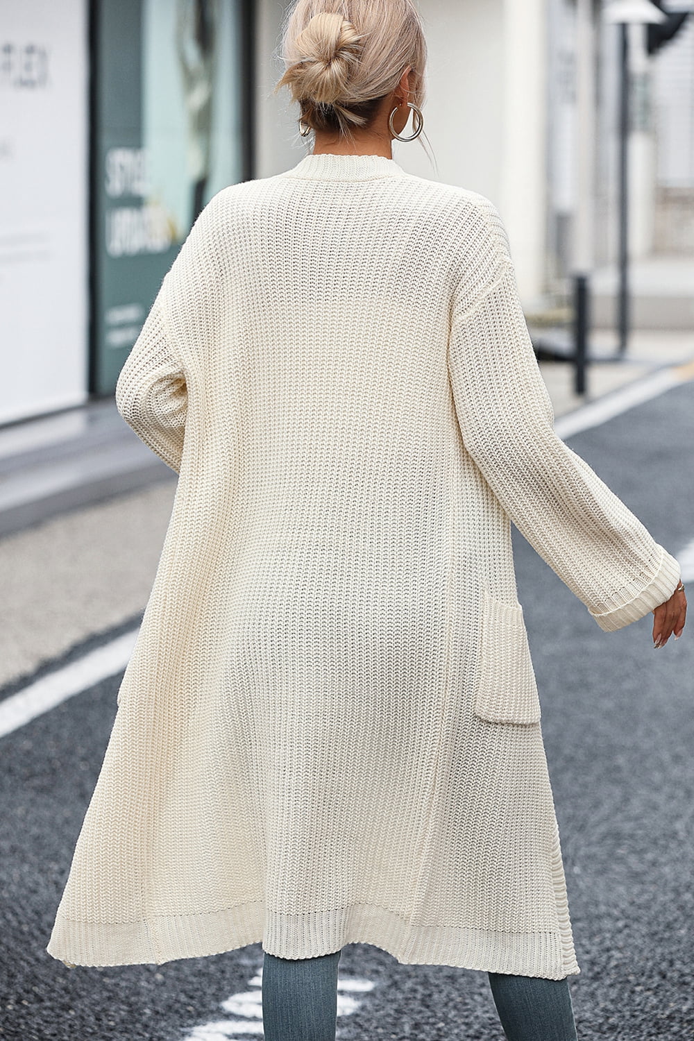 Dropped Shoulder Long Sleeve Cardigan with Pockets