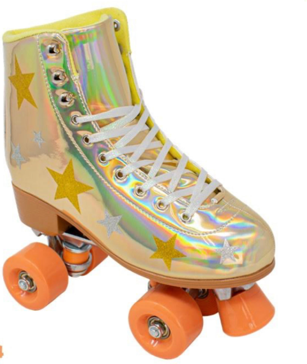 Girls & Women’s GOLD HOLOGRAPHIC STARS ROLLER SKATES